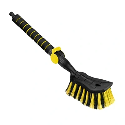 Abbildung von ToM PaR Waschbürste I Wasser bürste Autowaschbürste mit Wasseranschluss Schnellverschluss für das Wasserventil Dicht angeordnete Borsten Komfortabler Griff Länge: 54 cm Gelb