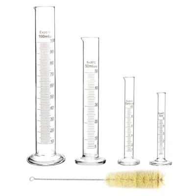 Abbildung von 4 Stück Messzylinder Glas, 5 ml 10 50 100 ml, mit 1 Pinsel, Glas Reagenzgläser für Labor und Handwerk