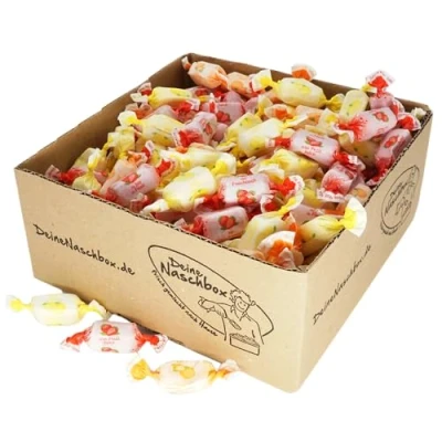 Abbildung von Deine Naschbox Zuckerfreie Fruchtsaft Toffees 1,25kg lose im Karton XXL Fruchtbonbon Vorrat Kaubonbons Mix ohne zusätzliche Umverpackung