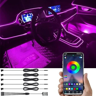 Abbildung von TABEN Auto Umgebungsbeleuchtung Kit 6m Glasfaser 64 Farben Bluetooth APP Steuerung USB Atmosphäre Licht, DIY 16 Millionen RGB Mehrfarbig Sound Musik Sync Innenbeleuchtung DC 12V
