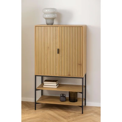 Abbildung von ACTONA GROUP Stauraumschrank &quot;Jaipur Sideboard, Regal,&quot;, Wildeiche Optik, 2 Türen und Einlegeböden, Lamellenfront