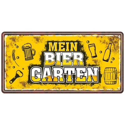 Abbildung von AV Andrea Verlag Großes Metallschild rostfrei Blechschild Mein Biergarten Schild Türschild mit lustigem Spruch im Vintage Retro Look