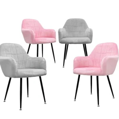 Abbildung von ML DESIGN Stuhl Esszimmerstuhl ergonomisch &amp; gepolstert Esstischstuhl mit Rückenlehnen (Komplett Set, 4 St), Wohnzimmerstuhl Rosa/Grau Samtbezug Metallbeine Polsterstuhl