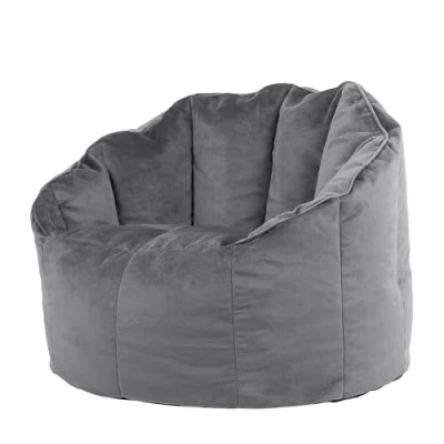 Abbildung von Icon Sitzsack Sessel „Sirena“, Grau, Samt, Plüsch XL Erwachsene mit Füllung für das Wohnzimmer, Groß Indoor Sitzsäcke