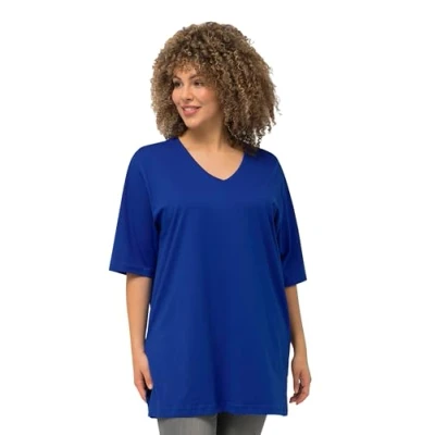 Abbildung von Ulla Popken PLUS SIZE Relaxed FIT Vneck TEE Tshirt basic Classic blue, Damen, Größe: 54/56, blue