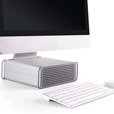 Abbildung von RICOO iMac Ständer Stand MTS 03 AiO Aufsatz Erhöhung Ergonomisch Kühlung Höhenverstellbar / 21&quot;/53cm 27&quot;/69cm Zoll/Aluminium Silber Grau