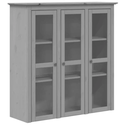 Abbildung von vidaXL Vitrinenschrank, Vitrine mit viel Stauraum, Bücherschrank Schrank Glastüren Metallgriffen, Sideboard Aufsatz Wohnzimmerschrank, Grau Massivholz Kiefer
