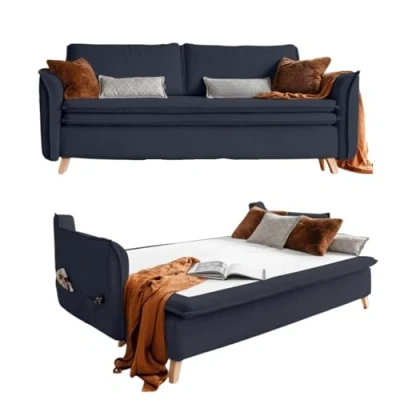 Abbildung von Schlafsofa mit Bettkasten, Dauerschläfer Big Sofa Schlaffunktion und Matratze, Sofabett, Schlafcouch Ausziehbar, Couch Anthrazit