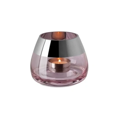 Abbildung von Fink Teelichthalter BELLA H.8,5cm x D.11cm Glas rose/silberfarben (Windlicht, Teelichtglas Teelichtkerzenhalter), Edles Windlicht: Kerzenhalter für Stumpenkerzen &amp; Kerzenleuchter