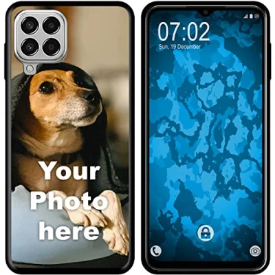 Abbildung von PhoneNatic personalisierte Handyhülle für Samsung Galaxy M33 Custom Case in SCHWARZ zum selbst gestalten mit eigenem Foto Bild Text individuell