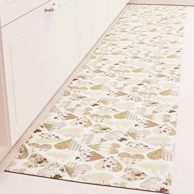 Abbildung von PETTI Artigiani Italiani Küchenteppich, rutschfest, waschbar, 52 x 280 cm, Motiv Herzen Beige, 100% Made in Italy