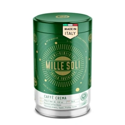 Abbildung von MilleSoli Caffè Crema 250g In hochwertiger Kaffeedose geröstet Sizilien Jahrhundertaltes Röstverfahren Handarbeit Premium Kaffeebohnen für Vollautomat und Siebträger