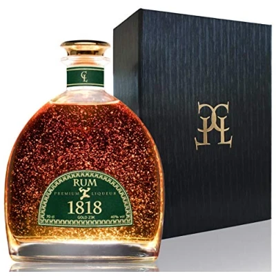 Abbildung von 1818 Rum XO Geschenkbox 23K Blattgold Geschenk für Männer &amp; Frauen Dominikanischer Reserva Double Cask Bourbon Sherryfässern Original Ron Geschenkset mit Gold Zertifikat 40% Vol 70 cl