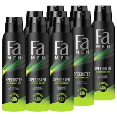 Abbildung von FA Deospray Men Speedster mit Taurin (9x 150 ml) aktiviere deinen Körper, Geist &amp; Sinne dem erfrischenden Duft von Zitrus Zitronengras
