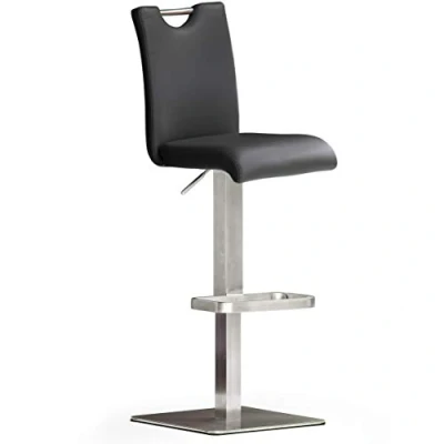 Abbildung von Robas Lund Barhocker Schwarz Leder mit Lehne Barstuhl drehbar 180 Grad, Hocker höhenverstellbar, BAR.DO