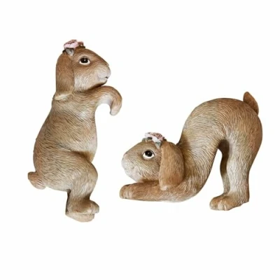 Abbildung von Loberon Hase 2er Set Burt, handbemalt, detailreich gestaltet, zum Einhängen, Tierfigur, Ostern, Osterhase, Osterdekoration, Polyresin, braun