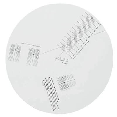 Abbildung von Tonabnehmer, Kalibrierung, Entfernungsmesser, Winkelmesser, Aufzeichnung für Plattenspieler, Phonograph, Phono Kartusche, Ausrichtung, Gleitschutz, Kalibrierplatte, Distanzmesser,