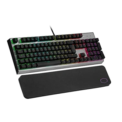 Abbildung von Cooler Master CK351 Optical Gaming Keyboard (UK Layout) Red Switches (Hot Swappable), Full NKRO, Per Key RGB (MasterPlus+), Wrist Rest, Customisable Keycaps Sized, Wired, QWERTY