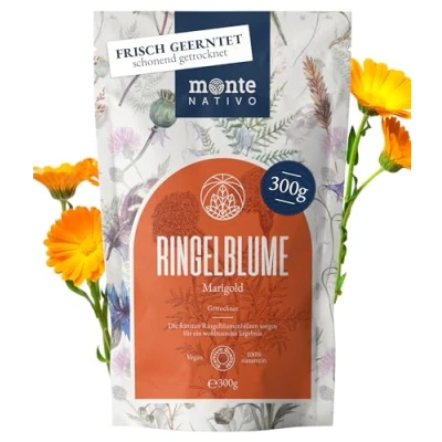 Abbildung von Ringelblumenblüten Monte Nativo (300 g) Ringelblumentee getrocknet, natürlich und rein Ringelblumen für Kräutertee, Seifen, Lotionen Calendula officinalis ohne Zusätze