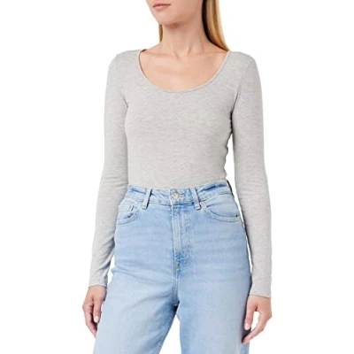 Abbildung von VERO MODA Damen Vmmaxi My Soft Long u neck Noos&#039; Langarmshirt, Grau (Light Grey Melange), M EU
