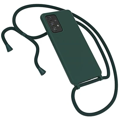 Abbildung von EAZY CASE Premium Silikon Handykette kompatibel mit Samsung Galaxy A52 / (5G) A52s Hülle Umhängeband, Handykordel Schutzhülle, Silikonhülle, Band, Kette, Nacht Grün