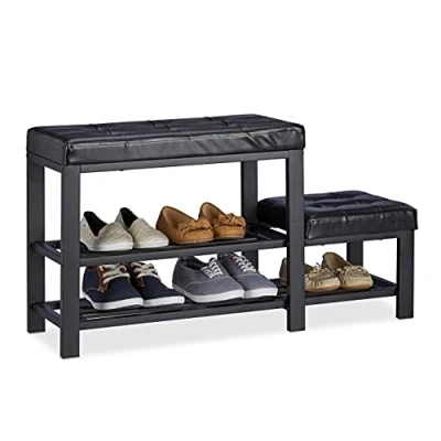 Abbildung von relaxdays Schuhbank mit Hocker, Schwarz