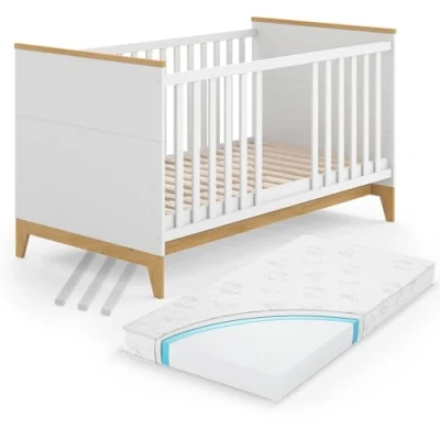 Abbildung von VitaliSpa Babybett Malia, Weiß/Eiche, 70x140 cm mit Matratze