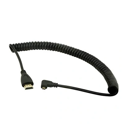 Abbildung von CERRXIAN HDMI Stecker auf Micro Kabel, rechtwinklig, Stecker, vergoldeter Konverter Adapter, Spiralkabel, unterstützt 2K 4K (30 Hz), Audio Return (Micro rechtwinklig)