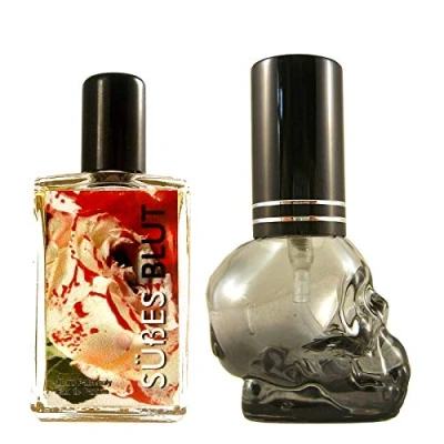 Abbildung von Teufelsküche Patchouli &quot;Süßes Blut&quot; + Leerflakon Skull, Eau de Parfum unisex, Gothic Parfum, Mini Flakon, 10ml Glasflakon, Gotik Patchouly süßliches