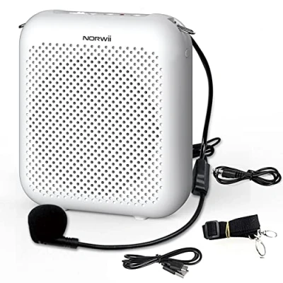 Abbildung von NORWII S358 Tragbarer 2000mAh Wiederaufladbarer Sprachverstärker mit Kabelgebundenem Mikrofon, Headset und Bund, Persönliches Mikrofon Lautsprecher für Lehrer, Tourführer usw (Weiß)