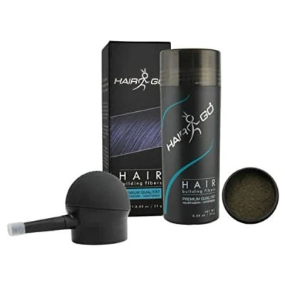 Abbildung von HAIR GO Premium Schütthaar + APPLIKATOR SPARSET zur Haarverdichtung Streuhaar Haarverdichter Haarausfall (mittelbraun)
