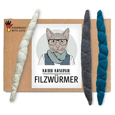Abbildung von 3 handgerollte Filzwürmchen I Katzenspielzeug aus 100% Wolle Nachhaltiges Spielzeug für Katzen Natürliche Spielbälle Spielsachen deutscher Handarbeit Katzenbälle Filz