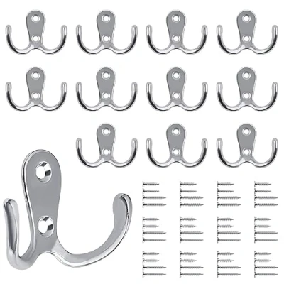 Abbildung von Bolatus 12 Stück Kleiderhaken, Haken Garderobe Doppelt Wandhaken Retro Wand Metall Silber Kleiderhaken Vintage mit 48 Schrauben für Garderobenhaken Badezimmer Küche(Silber)