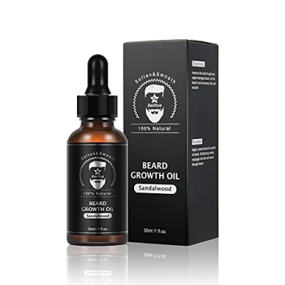 Abbildung von Bartwuchsöl, natürliches Bio Haarwachstumsöl Bartöl Verstärker Gesichtsernährung Schnurrbartwachstum Bartformer Bartpflegemittel Haarausfallmittel Sandelholzduft,30ml