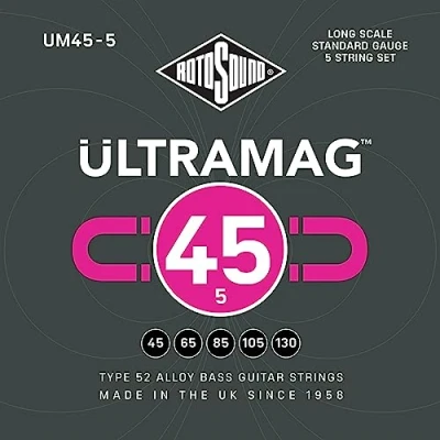 Abbildung von Rotosound UM Ultramag Bass roundwound long scale Satz 5 string Standard 45 130 UM45
