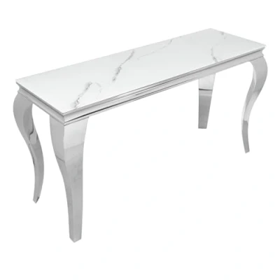 Abbildung von riess ambiente Konsolentisch MODERN BAROCK 145cm grau / weiß, Glastisch · Marmor Optik Edelstahl Beine