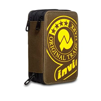 Abbildung von Invicta Federmäppchen, Mäppchen, mehrfarbig, Federtasche für Schreibwaren, Etui mit Stiften, Kugelschreiber, &amp; mehr, 3 Fächer, Mädchen Jungen, Schule Grundschule, XXL LOGO moosgrün