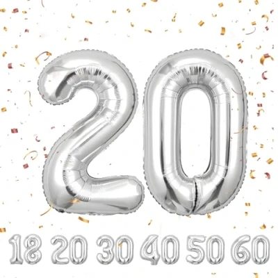 Abbildung von ballonluftballon 20 jahre Sliber ballons 40&quot; 101cm Geburtstagsdeko Folienballon Zahl Deko zum Geburtstag fliegt mit Helium für Männer Frauen Geburtstagsparty Jubiläum…