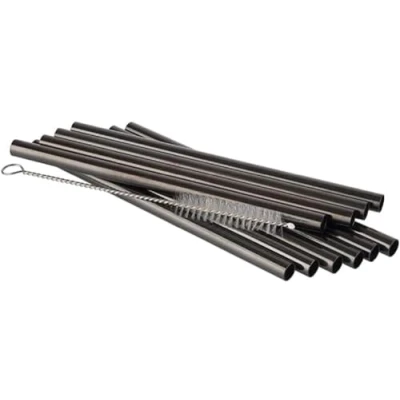 Abbildung von APS 93392 Trinkhalme aus Edelstahl, 10er Set, inkl. Reinigungsbürste, Ø 8 mm, Länge 15 cm, Gunmetal Look