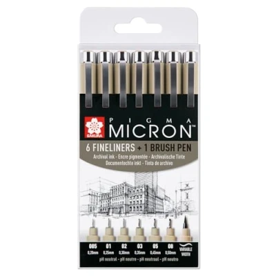 Abbildung von Fineliner Sakura Pigma Micron ass + brushpen zwart 6 stuks