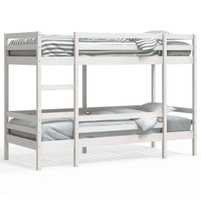 Abbildung von vidaXL Etagenbett, Stockbett ohne Matratze, Bett mit Leiter Leitplanken, Kinderbett Bettgestell Lattenrost, Weiß 90x190cm Massivholz Kiefer