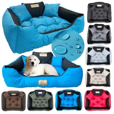 Abbildung von KING DOG Hundebett sehr Grosse Hunde Waschbar XXL 130 x 105 cm Hundekissen Haustierbett Hundekorb Personalisiert Name des Hundes Wasserdichtes Material Silikon Füllung Blau