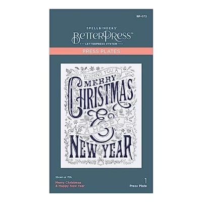 Abbildung von Spellbinders Merry Christmas &amp; Happy New Year Press Plate (BP 072)