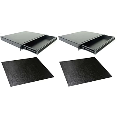 Abbildung von Bundle: 2 x Adam Hall 1 HE ERGO 19&quot; Stahl Rackschublade 874E01 Rack Schublade incl. Anti Rutsch Matte 87 INLAY (2 + Rutschmatte)