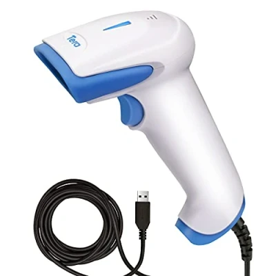 Abbildung von Tera 1D Laser Barcode Scanner USB Wired Kabelgebunden Handheld Barcodescanner Handscanner Lesegerät mit Antibakteriellem Material, Plug and Play, 3106 Weiß Blau