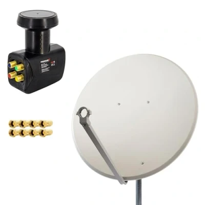 Abbildung von Premium X Satelliten Komplettanlage 100cm Satellitenschüssel Aluminium Hellgrau Antenne Quad LNB F Stecker, SAT bis 4 Teilnehmer