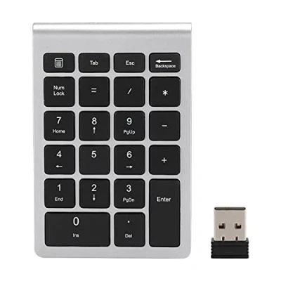 Abbildung von ASHATA Zehnertastatur, 22 Tasten Zehnertastatur USB 2.4G Kabellose Ergonomietastatur mit Empfänger, Unterstützung für Android, und OS Systeme.(Silber schwarz)
