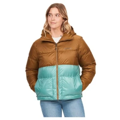 Abbildung von Marmot Damen Wm&#039;s Guides Down Hoody, Leichte Daunenjacke, warme Winterjacke, wasserabweisende Steppjacke, winddichte Funktionsjacke, klein packbare Outdoorjacke mit Kapuze, Hazel/Blue Agave, M