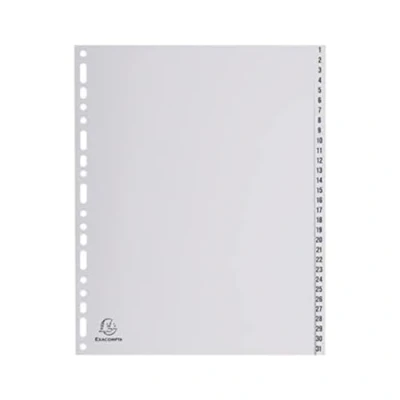 Abbildung von Exacompta 2931E 5er Pack Kunststoff Register 1 31 für DIN A4 MAXI aus recyceltem teilig volle Höhe 24 x 29,7 cm grau mit bedruckten Taben Universallochung Blauer Engel Trennblätter