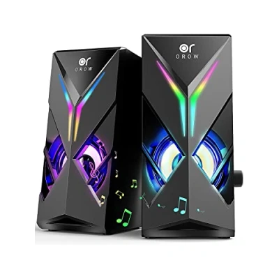 Abbildung von OROW PC Lautsprecher,10W RGB Gaming Lautsprecher für PCUSB Betriebene,3.5mm Jack,Desktop mit Buntem LED Licht,Mini Computer Lautsprecher(S201)